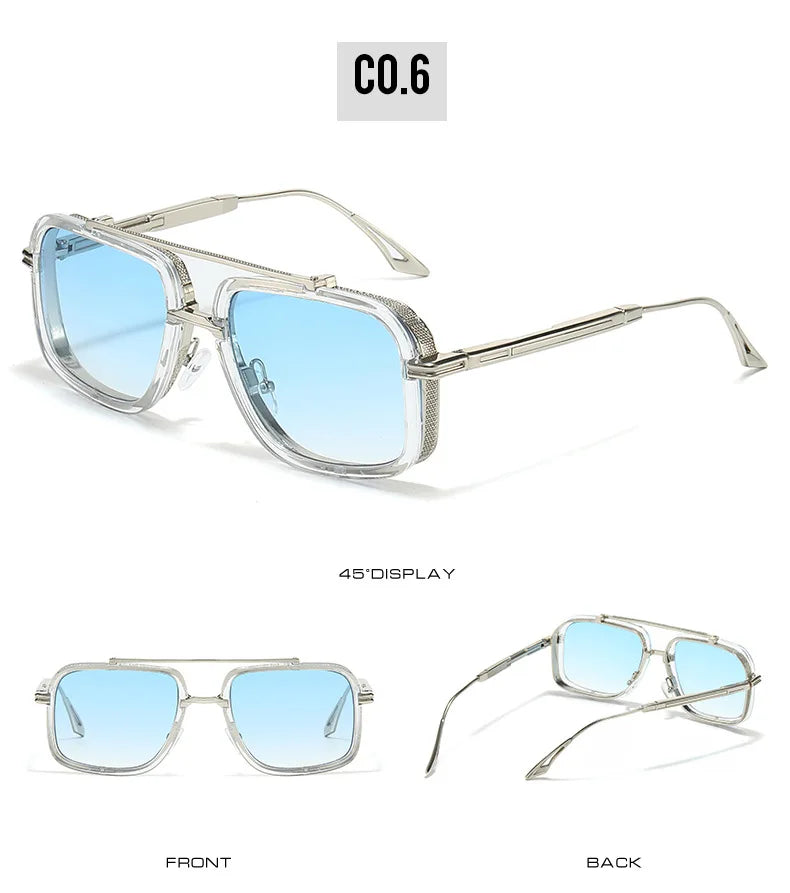 Large Square Sunglasses Men Steampunk Style Metal Pilot Sun Glasses Luxury Designer Brand Eyewear Fashion Shades Double Beam