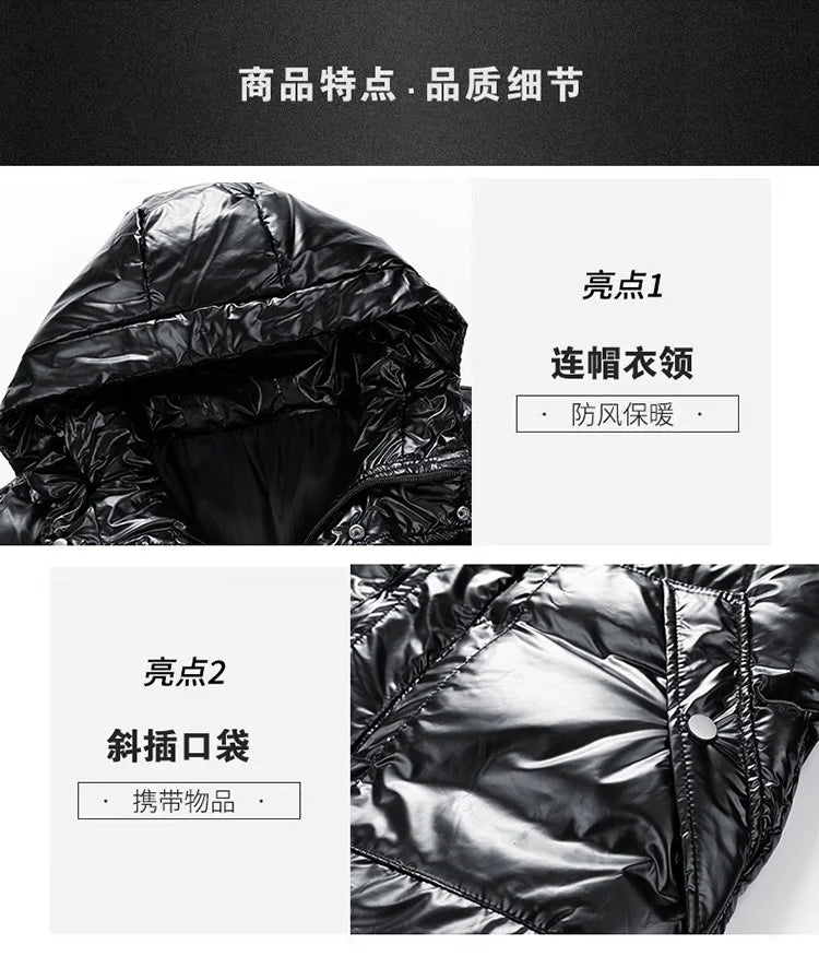 Men Parkas Thicken Warm Coat Men's Solid Color Parkas Coat Men's Fashion New Streetwear Winter Jacket Mens Glossy Black Jackets