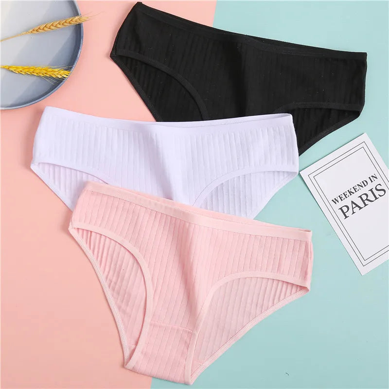 FINETOO 9PCS/SET Cotton Striped Underwear Women's Panties Sexy Soft Solid Color Briefs Female Comfortable Stretch Lingerie M-XL