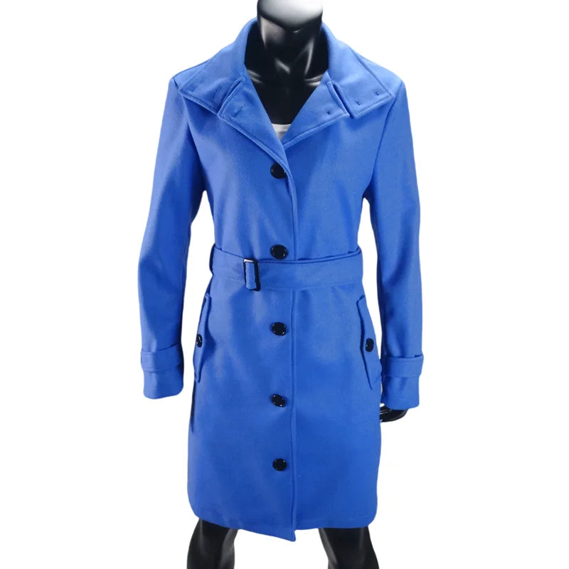 Women's Wool Blend Coat Winter Warm Single Breasted Jacket with Turn-down Collar Long Outerwear Female Clothing