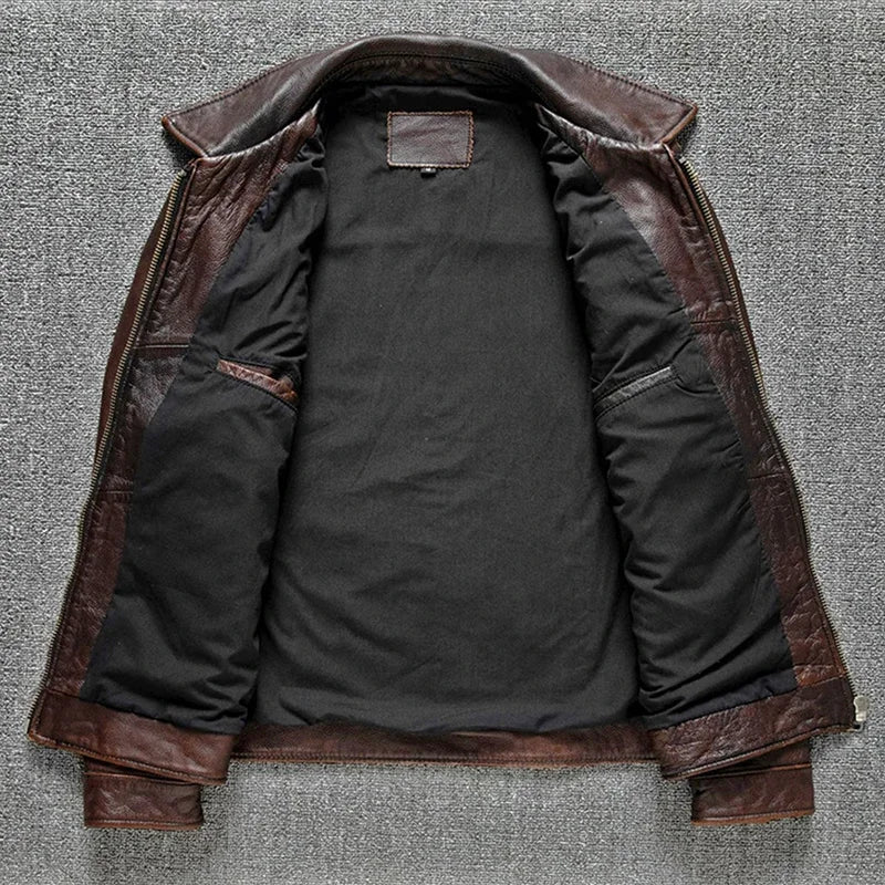 Heavy Industry M65 Hunting Cowhide Leather Jacket Men's Tooling Vintage Red Brown Genuine Leather Coats Plus Size
