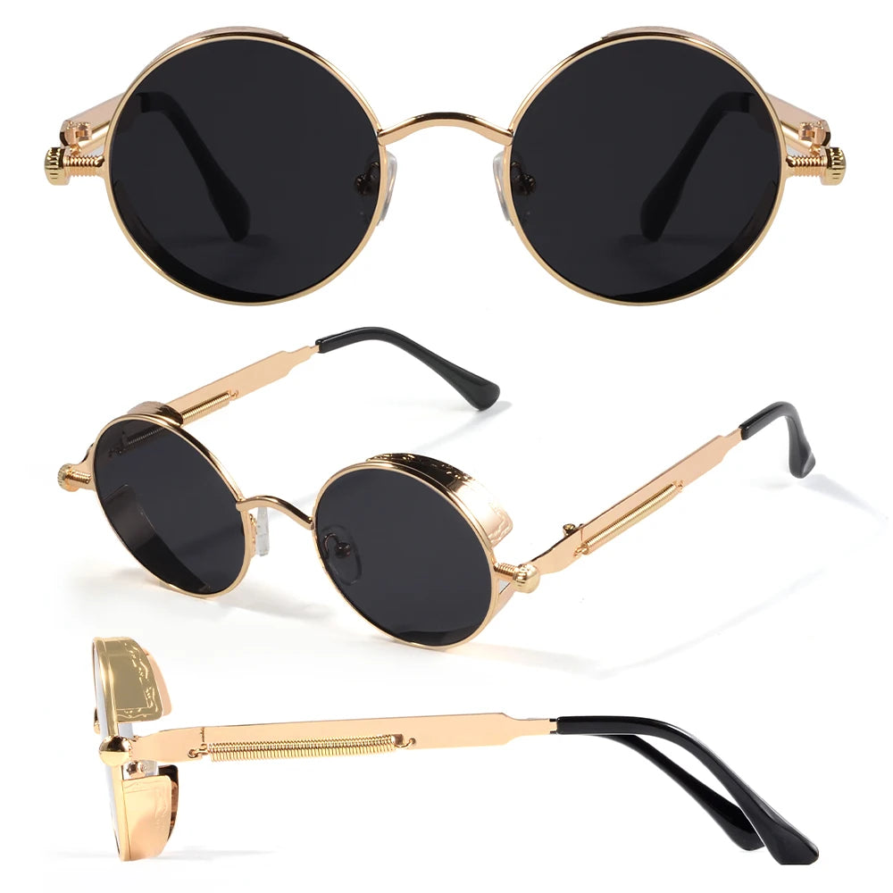 CRIXALIS Vintage Round Sunglasses Retro Steampunk Sun Glasses for Men Women Small Metal Circle Driving Party Glasses UV400