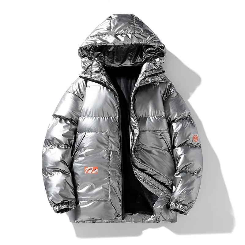 Men Parkas Thicken Warm Coat Men's Solid Color Parkas Coat Men's Fashion New Streetwear Winter Jacket Mens Glossy Black Jackets