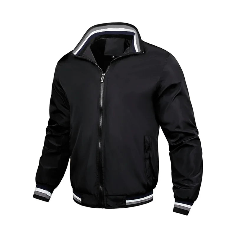 Men's casual sports spring and fall zipper baseball side seam pocket casual jackets without hooded daily