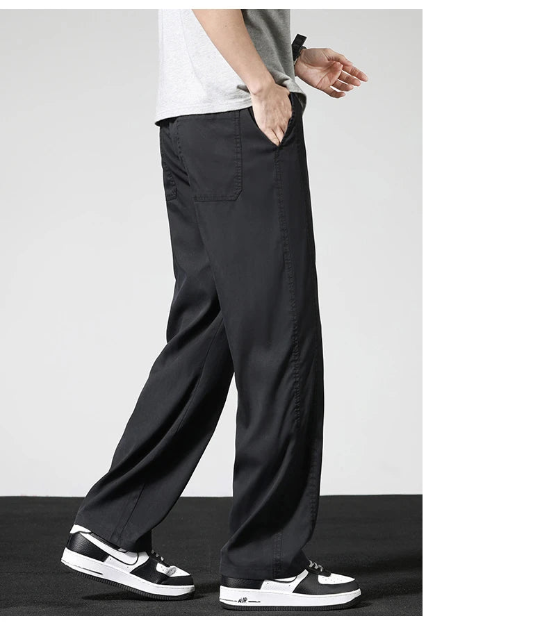 Summer Thin Casual Pants Men's Straight Wide Pants Brand Clothing Lyocell Stretch Loose Trousers Korean Trendy Man Clothing