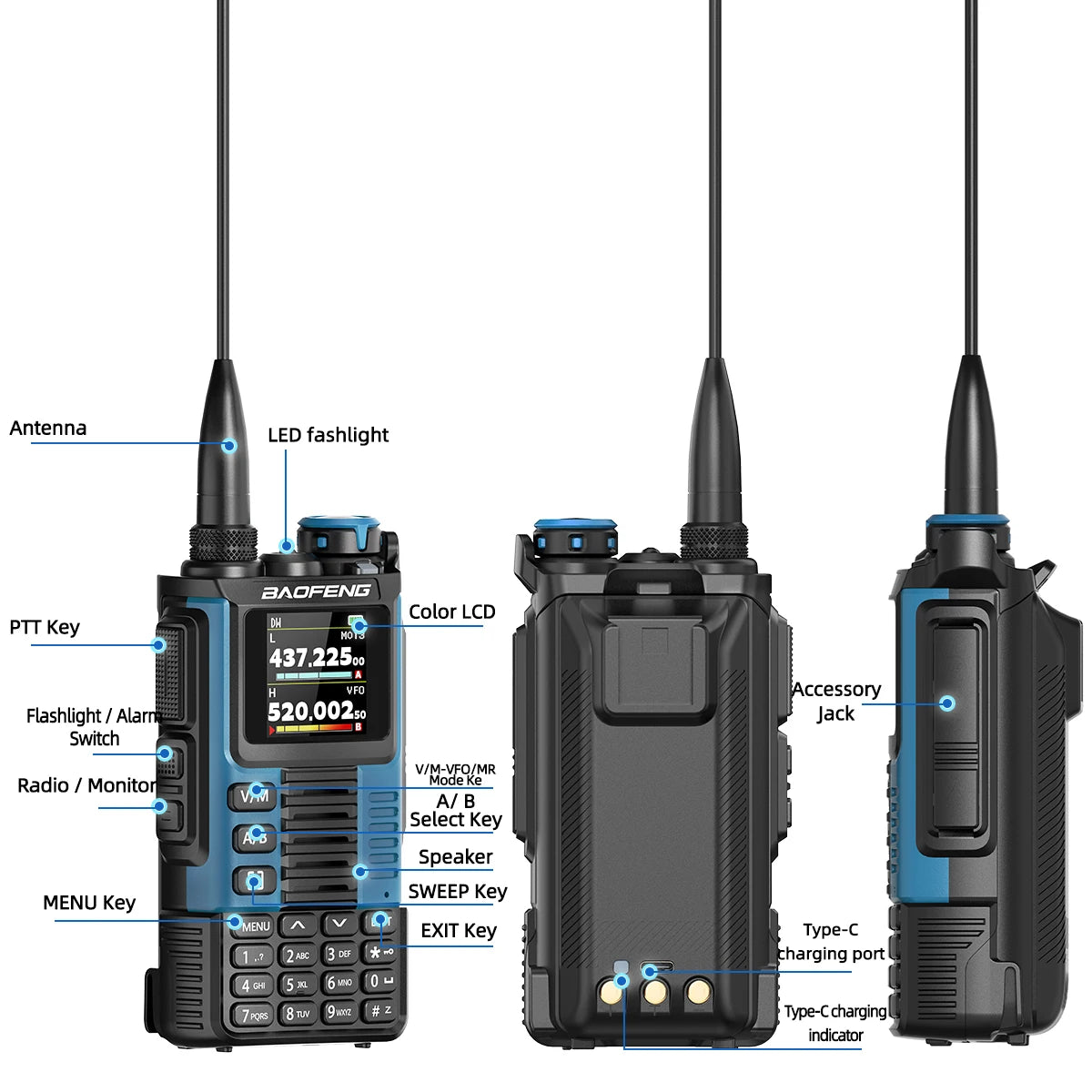 Baofeng UV-K67 PRO Walkie Talkie Long Range Multi Band Wireless Copy Frequency DTMF 640CH NOAA Type-C Ham Two Way Radio UV-5R