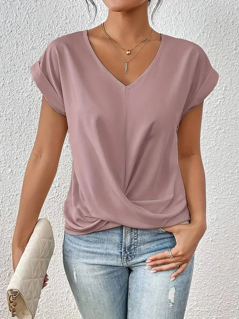Sexy V Neck Short Sleeve Shirt Blouse Tops Office Lady Spring Summer Casual Loose Solid White Tshirt For Women 2024 Female Tees