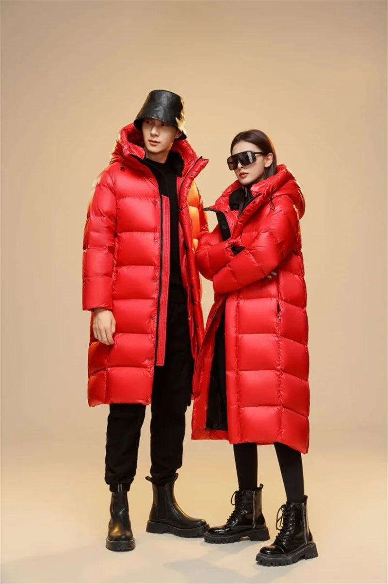 Winter 90%  White Goose Down Thick （Winter) Warm X-Long Men's Jackets 2025 New Arrivals Men Hooded Korean Down Parkas Coat