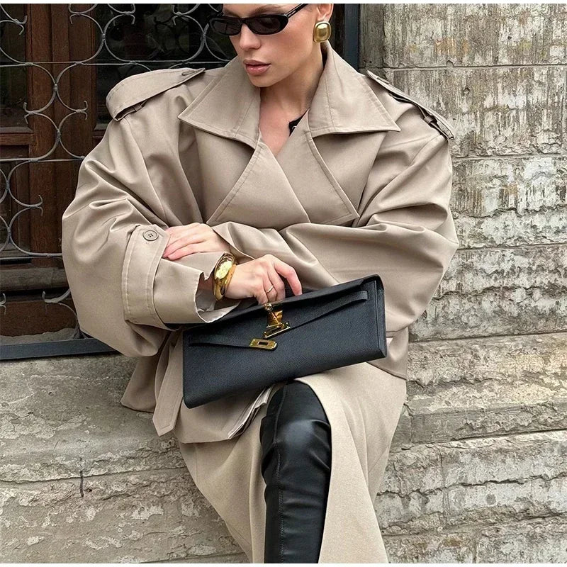 Solid Laepl Lace Up Trench Coat Women Fashion Full Sleeve Waist Cinching Short Windbreak 2025 New Autumn office commute outwear