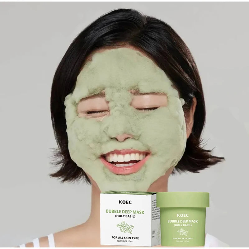 Holy Basil Bubble Deep Mask,Carbonated Water Face Cleansing Pores Blackheads Sebum,Clay Mud Mask Wash-Off Pack,Korean Skincare
