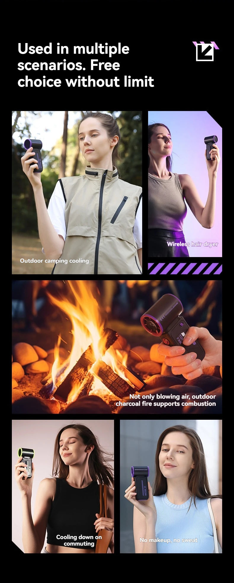 2025 New High Speed Turbo Small Air Cannon Electric Fan Portable Digital Display Handheld Fan USB Charging Fan Outdoor Mini Fan