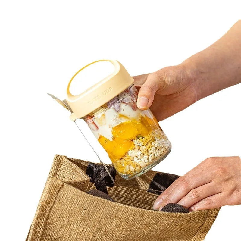 Overnight Oatmeal Cup Portable Breakfast Yogurt Storage with Covered Spoon Takeaway Sealed Salad Milk Milkshake Oatmeal Bottle