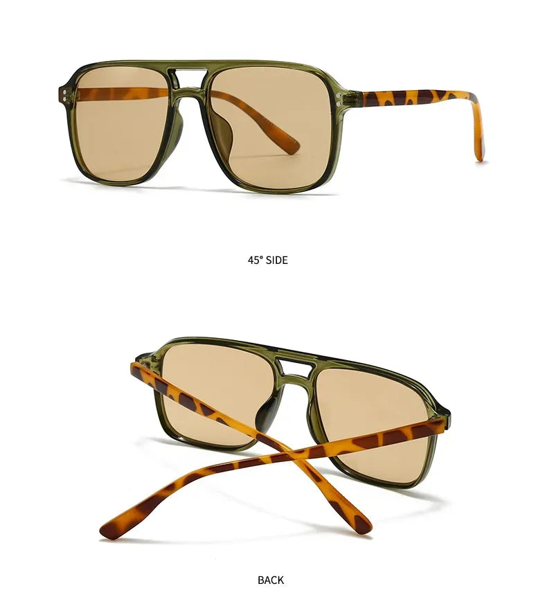 SO&EI Fashion Double Bridges Square Rivets Women Sunglasses Retro Men Gradient Shades UV400 Sun Glasses