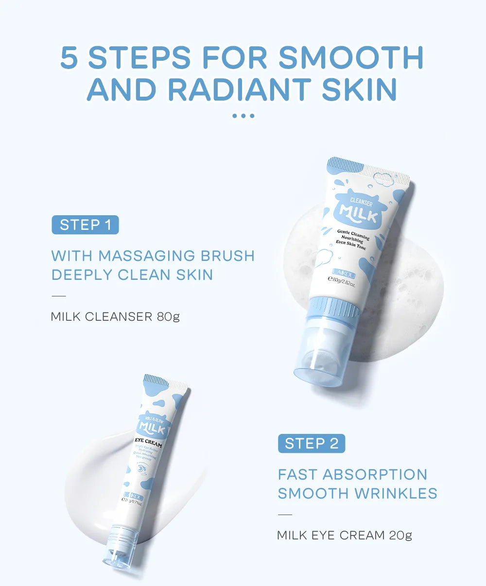 5pcs/box LAIKOU Milk Skin Care Sets Sunscreen Facial Cleanser Face Moisturizing Creams Eye Cream Repairing Smoothing Face Care