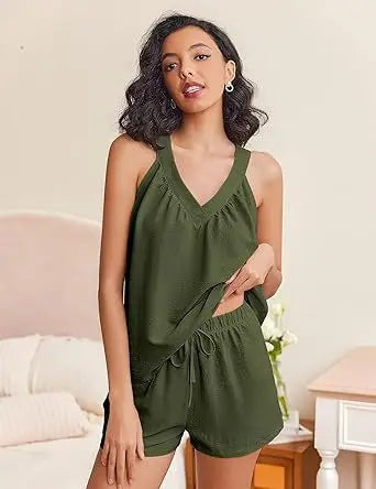 New Summer Women's 2-piece Set Pink V-neck Vest Elastic Pocket White Stylish Black Shorts Set