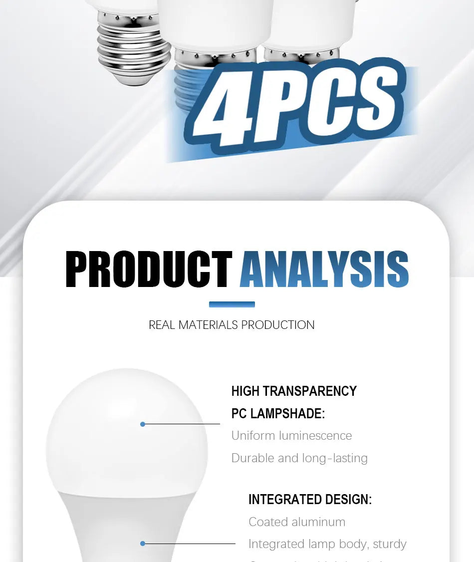 4PCS LED bulbs E27 AC220V indoor bulbs Cool white and Warm white power 20W 18W 15W 12W 9W 6W smd2835 Lampada Living LED Bombilla