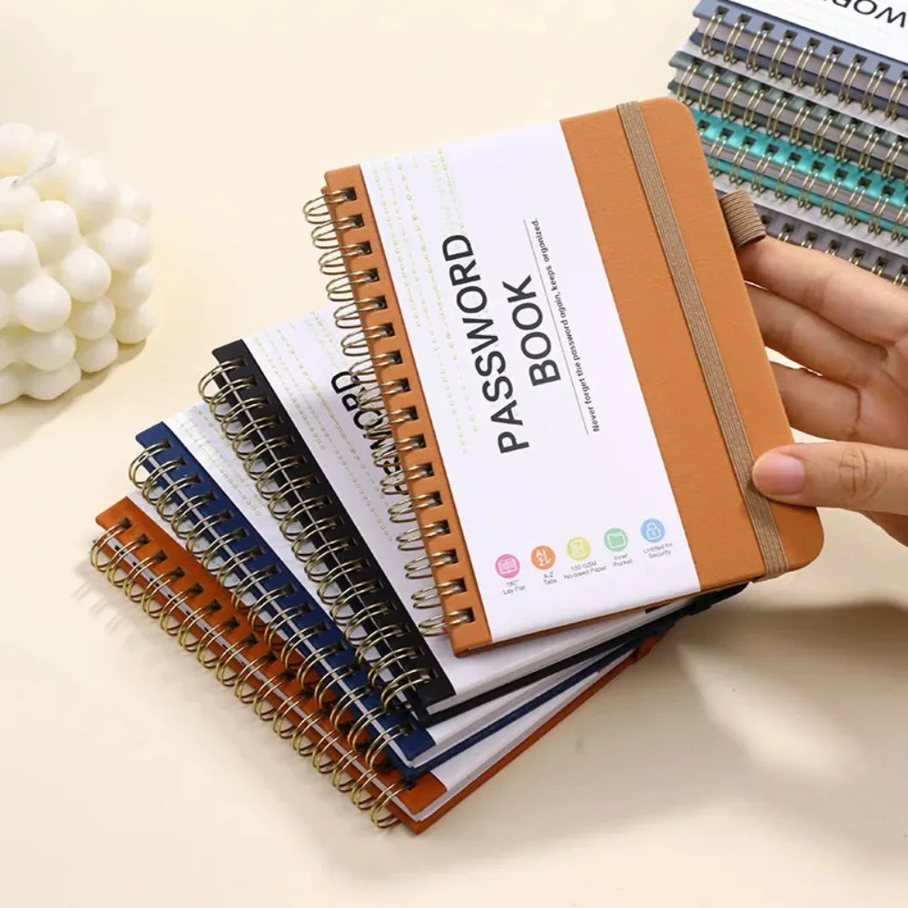 A6 Password Book Strap Spiral Notebook Website Username Password Record Notebook 56 Sheets Password Keeper Book Paper Stationery