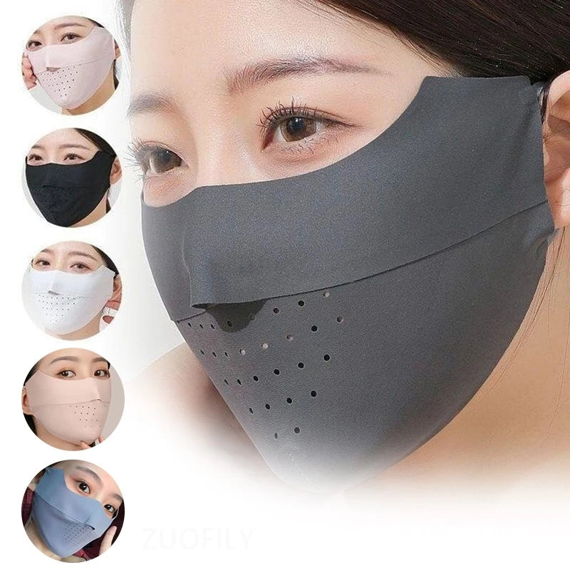 Summer Ice Silk Face Mask UV Sun Protection Respirator Men Women Adjustable Breathable Mask for Outdoor Running Cycling Sports