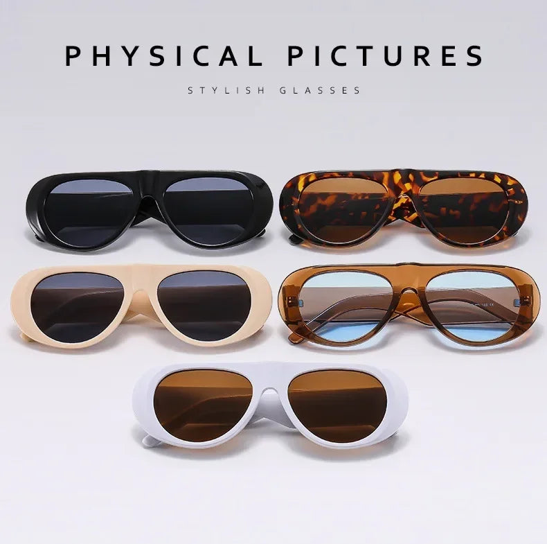 Vintage Oversized Oval Sunglasses Women Men New Fashion Wide Leg Leopard Red Gradient Sun Glasses Ladies Trendy Sexy Shades