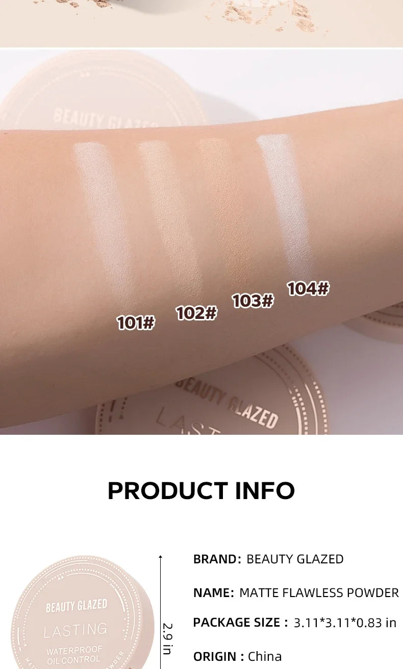 BEAUTY GLAZED Face Powder Oil Control Flawless Long Lasting Waterproof Lipstick Matte Setting Powder Face Makeup With Mirror