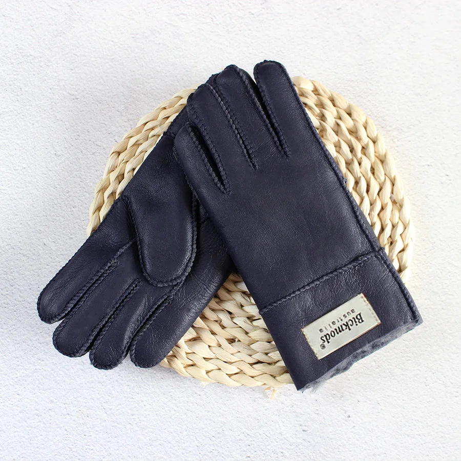 Winter Thickened Children's Sheepskin Fur Gloves Boys and Girls Windproof Warm Students Cold-Proof Leather Finger Gloves