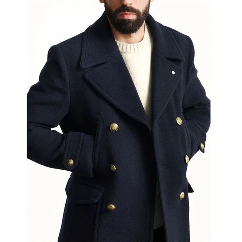 2025 Spring Vintage Woolen Trench Mid Coats Men New Casual Button-up Lapel Woolen Jacket for Mens Office Outdoor Woolen Outfits