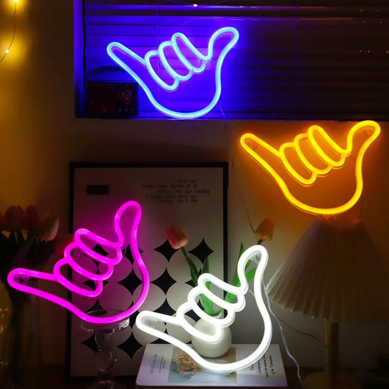 Peace Hand LED Neon Sign Win Victory Gesture Finger Night Lamp OK Neon Lights Bedroom Living Room Wall Home Office Decor