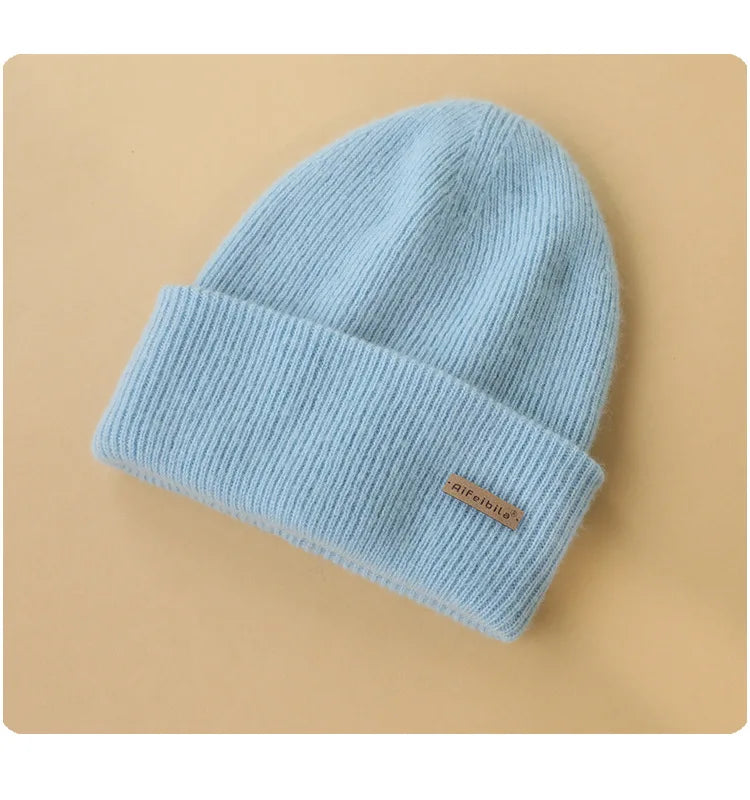 100% Merino Wool Double-Sided Beanie for Men Women Thick Soft Warm Winter Skull Caps Solid Color Knitted Beanies Hat