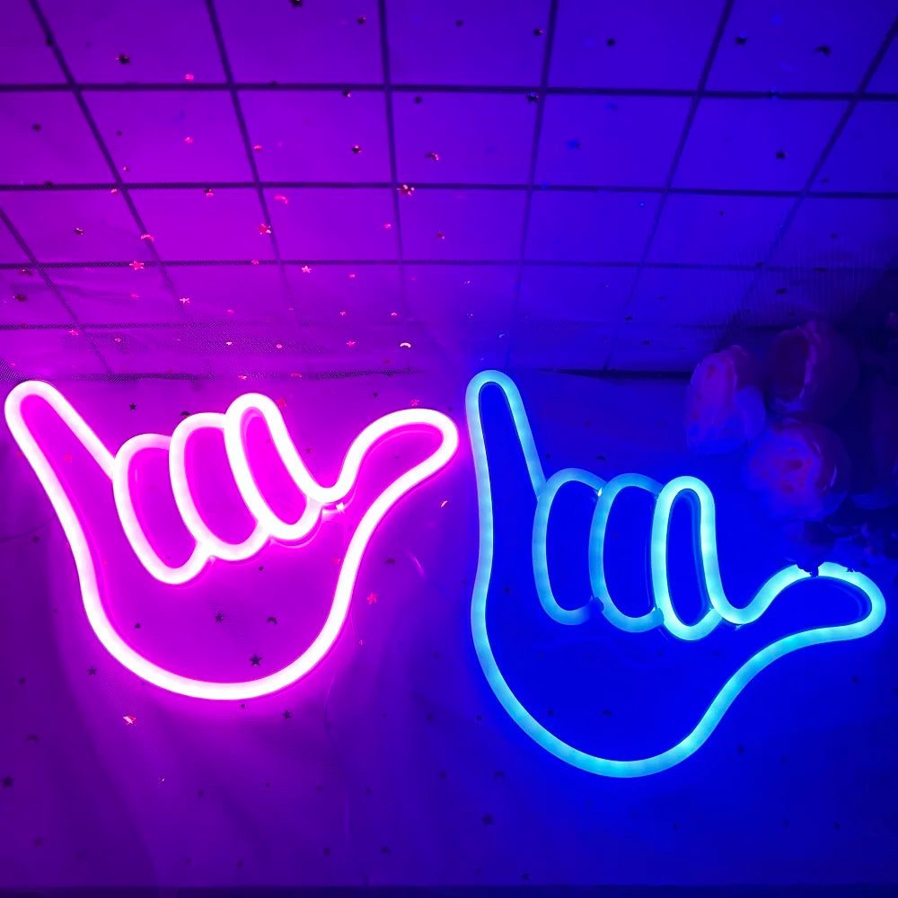 Peace Hand LED Neon Sign Win Victory Gesture Finger Night Lamp OK Neon Lights Bedroom Living Room Wall Home Office Decor