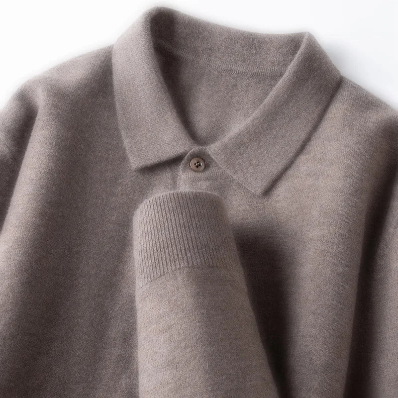100% Australian Merino Wool Sweater, 360g Thickened Anti-Pilling, Polo Collar Gold Quality Pullover