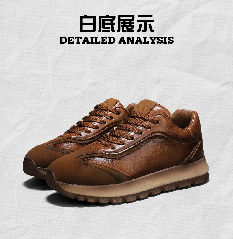 Classic Leather Casual Sneakers Men Comfortable Men's Spring Autumn Sneakers Platform Shoes Lace Up Brown Black Footwear 2025