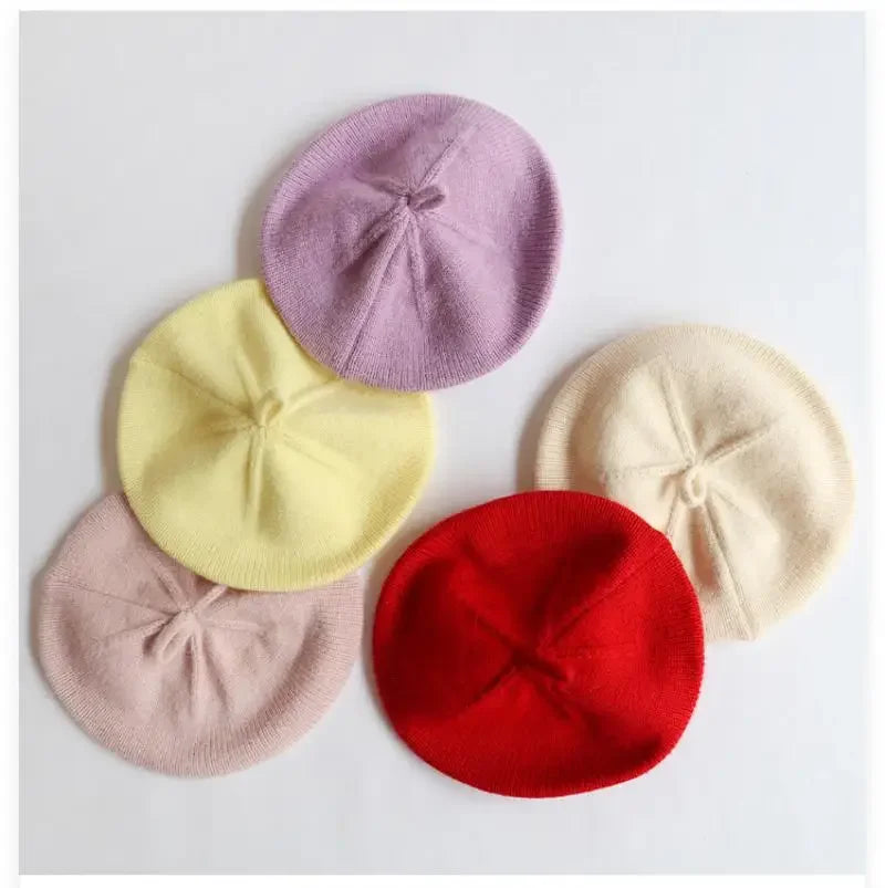 Candy Color Baby Beret Hat for Girls Autumn Winter Knitted Hat Sweet Infant Beanie Cap Fashion Kids Accessories 1-4 Years Old