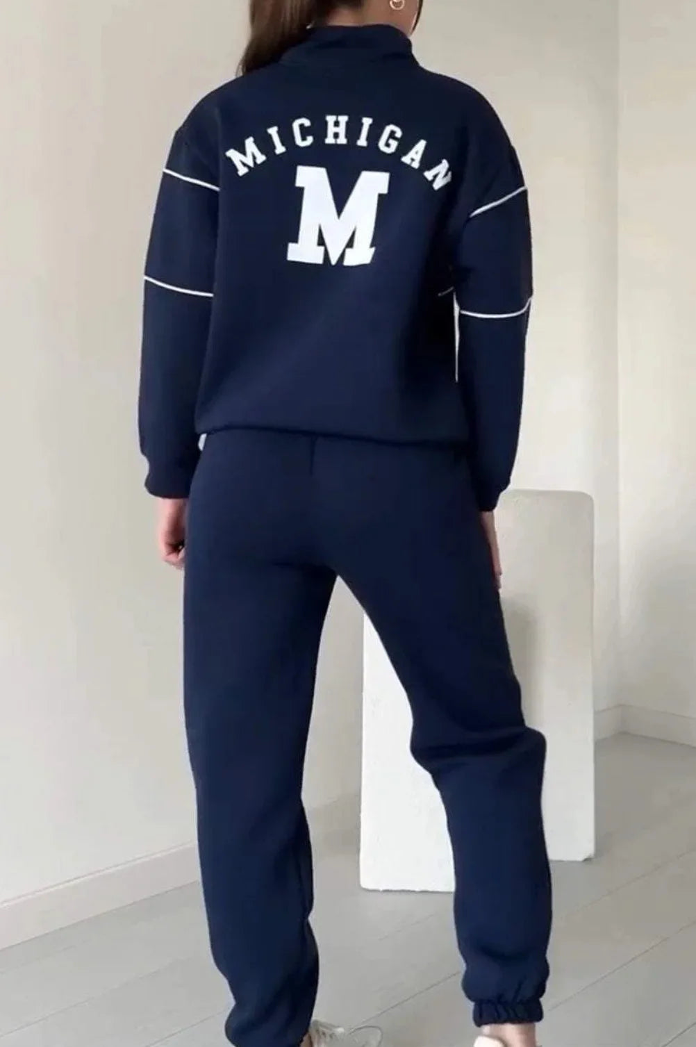 Autumn Winter Women's Fashion Letter Print Sweatshirt Set Casual Zipper Half Open Collar Long-sleeve + Sweatpants Two-piece Set