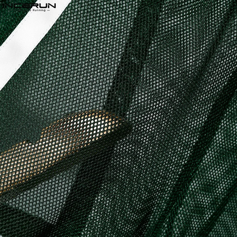 INCERUN Men Shorts Mesh Patchwork Drawstring Loose Transparent Male Shorts Streetwear Summer 2025 Sexy Vacation Men Bottoms