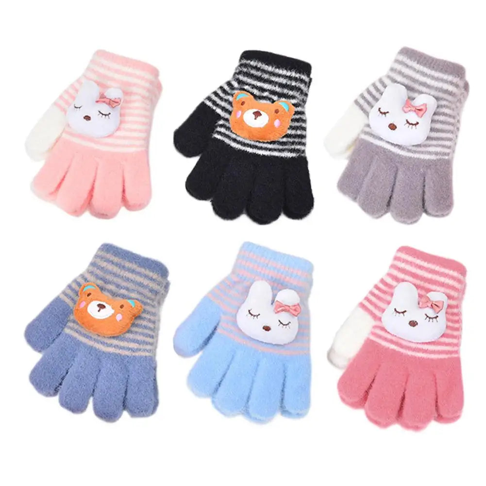 Kids Winter Gloves Thermal Warm Windproof Cartoon Animal Mittens for Boys Girls Children Outdoor Skiing Full-Finger Gloves