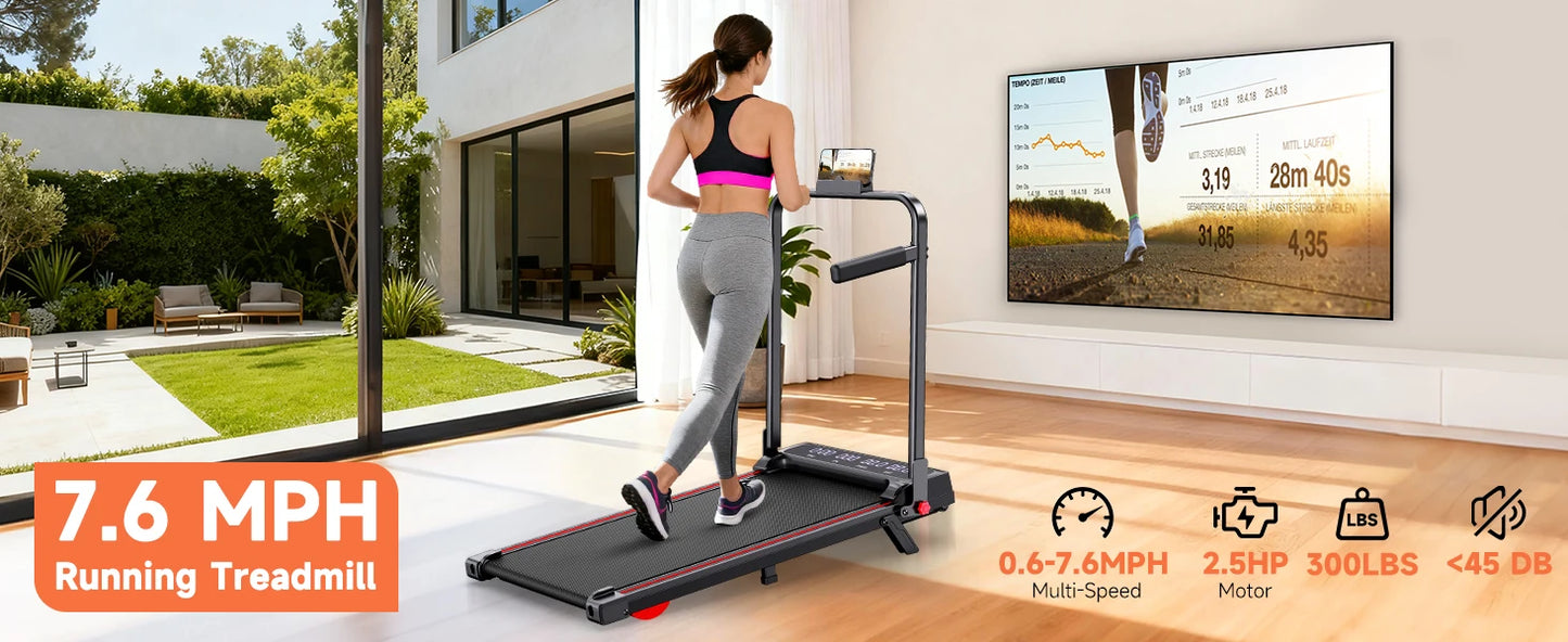 Incline Walking Pad Treadmill for Home Small,2.5 HP Quiet Under Desk Treadmill with 300lbs Capacity,