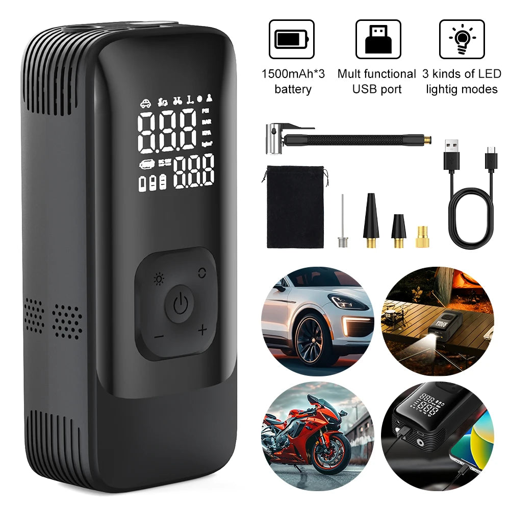 Car Inflator Compressor Pump With LED Lamp For Car Motorcycle Bicycle Tyre Balls Wireless Electric Car Air Tire Pump