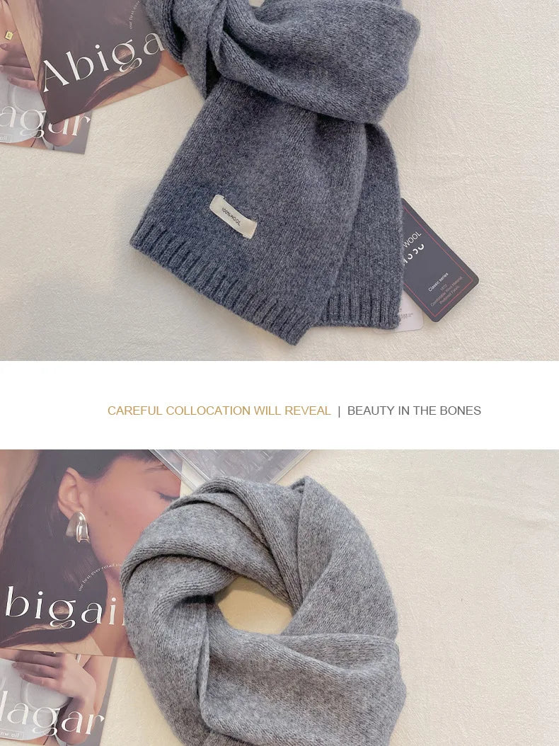 High Quality 100% Wool Scarf Men Women Winter Autumn Solid Color Couple Muffler Simple Warm Versatile Knitted Scarf Male Female