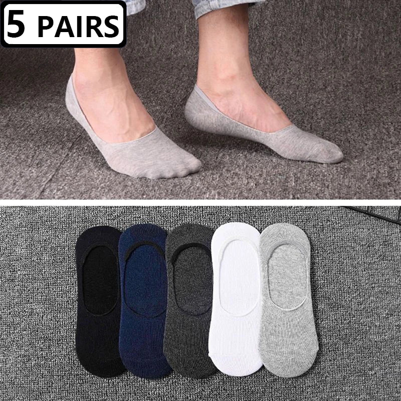 5 Pairs Plus Size 47,48 Mens Boat Socks Large Summer Non-slip Silicone Invisible No Show Sock Slippers Cotton Black Sporty Meias