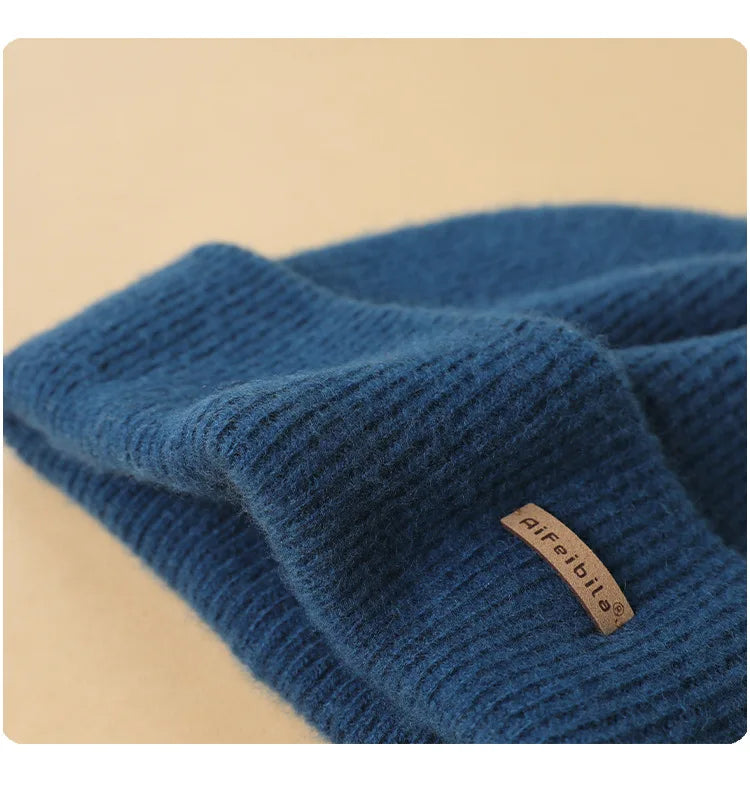 100% Merino Wool Double-Sided Beanie for Men Women Thick Soft Warm Winter Skull Caps Solid Color Knitted Beanies Hat