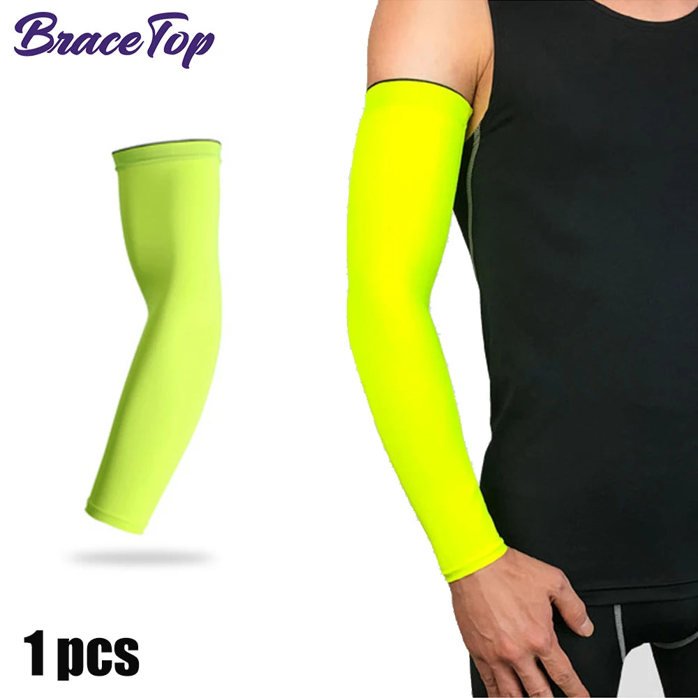 BraceTop 1 PC Sport Arm Compression Sleeve Basketball Cycling Arm Warmer Fitness Running UV Protection Volleyball Sunscreen Band