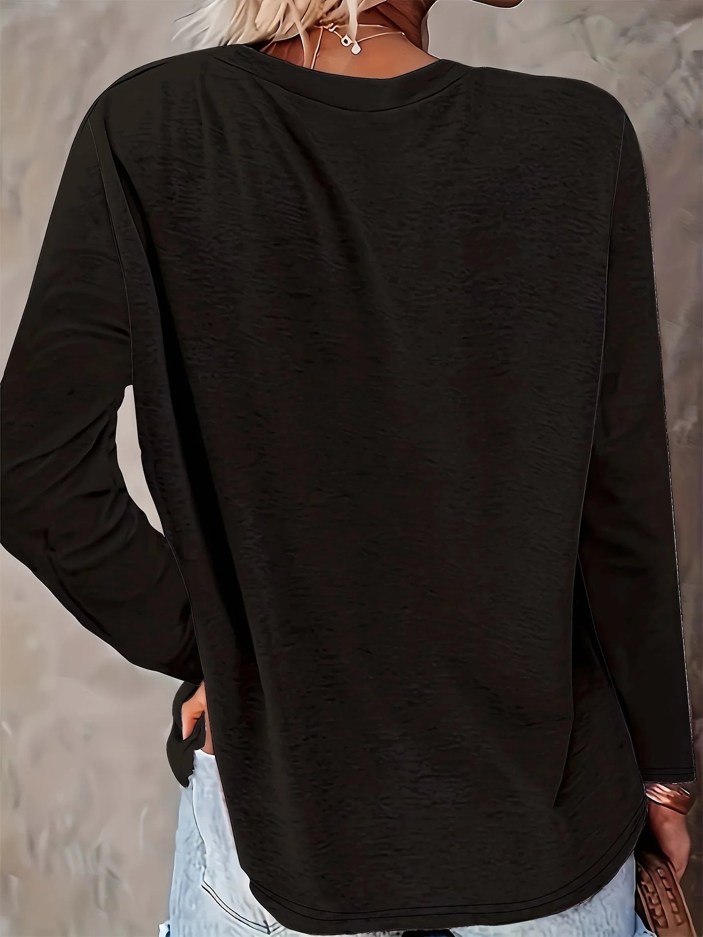 100% pure cotton women's spring and autumn comfortable casual long sleeved Houston letter graphic printed round neck T-shirt