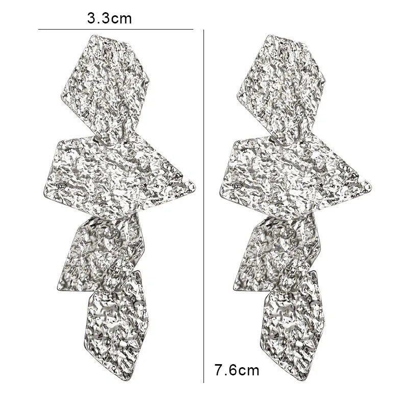 European Exaggerate Metal Statement Earrings for Women Vintage Fashion Round Star Leaf Irregular Geometry Long Earrings Jewelry