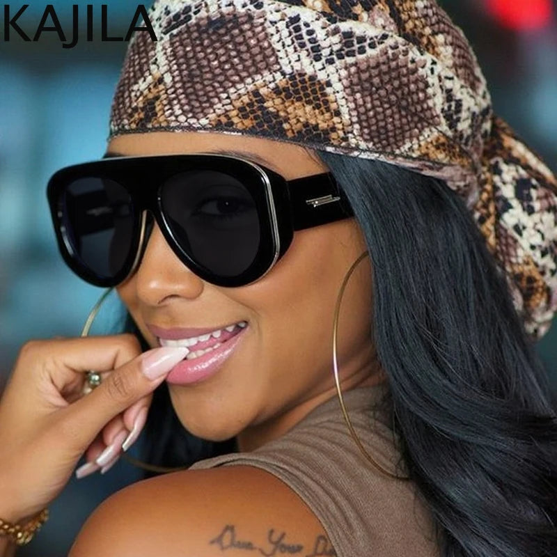 Oversized Oval Pilot Shield Sunglasses Women Big 2025 Luxury Brand Retro Y2K Punk Mirror Sun Glasses For Ladies Shades UV400