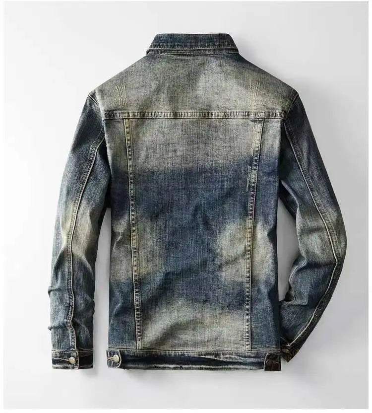 Spring Autumn New American Denim Coats Set Classic Simple and Versatile Washed Elastic Cowboy Jeans Clothes For Men