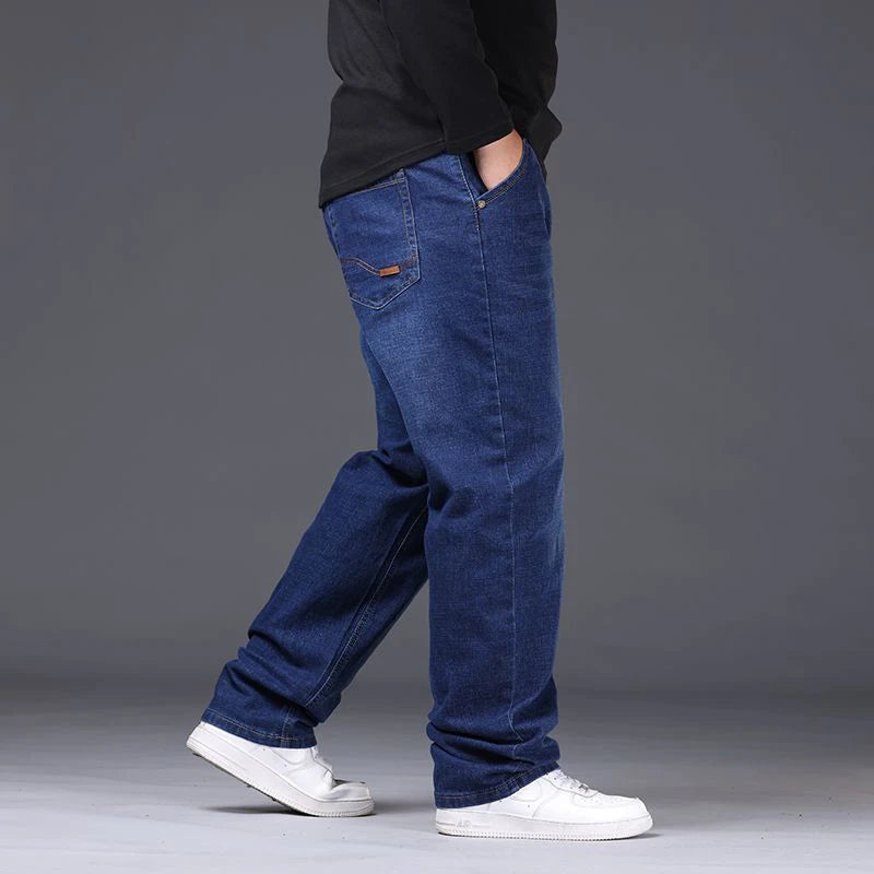 Men Fashion Plus Size 38 40 Black Jeans Male Business Daily Casual Loose Denim Pants Minimalist Stretch Straight Leg Trousers