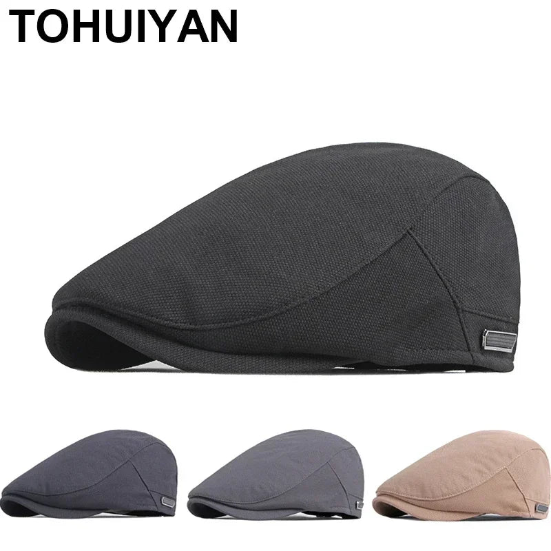 British Stylish Boina Newsboy Hats Men Plain Cotton Flat Cap Gorras Hombre Driving Hat Autumn Adjustable Duckbill Caps for Women