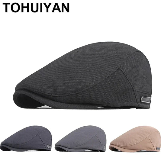 British Stylish Boina Newsboy Hats Men Plain Cotton Flat Cap Gorras Hombre Driving Hat Autumn Adjustable Duckbill Caps for Women
