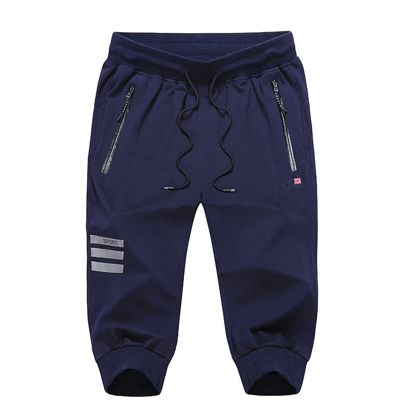 Long Three Quarter Men's Shorts Cotton Elastic Summer Bermuda Male 3/4 Calf Big Size Plus Large 6XL 7XL 8XL 9XL Cuff Below Knee