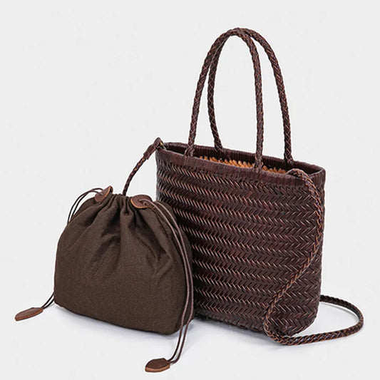2026 spring new braid bag French basket bag Vintage Boho Gypsy Aztec Ibiza Genuine Leather Messenger Bag  female ins style